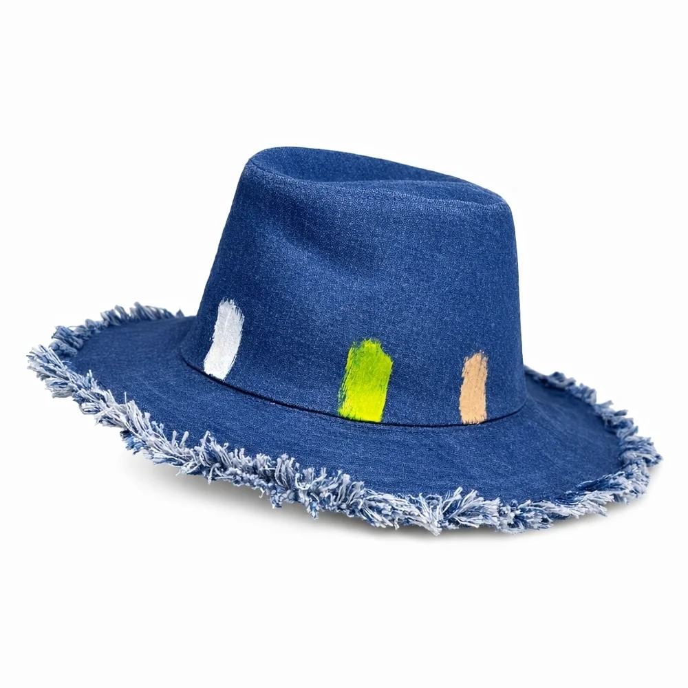 Denim‎ Casual Boho Vibe cowboy frayed hat NWT